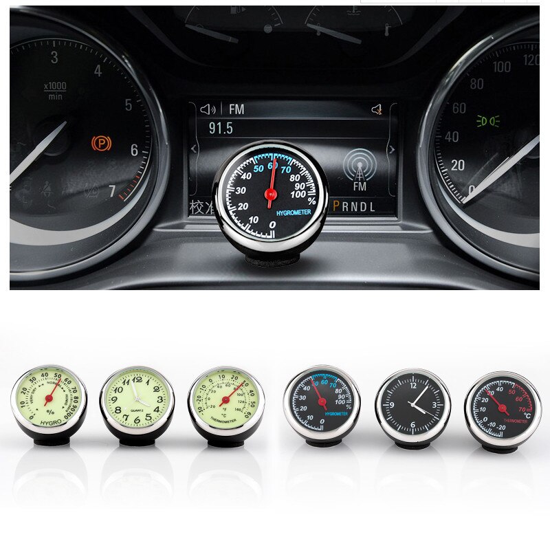 Car Accessories Car Luminous Clock Thermometer Hygrometer Internal Stick-On Dashboard Auto Interior Ornament Styling