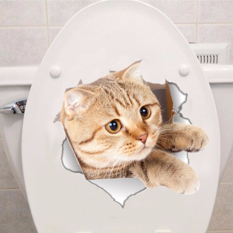 3D Kat Patroon Muurstickers Mooie Animal Katten Badkamer Wc Stickers Waterdicht Huishouden Woonkamer Home Decor Vinyl Decal