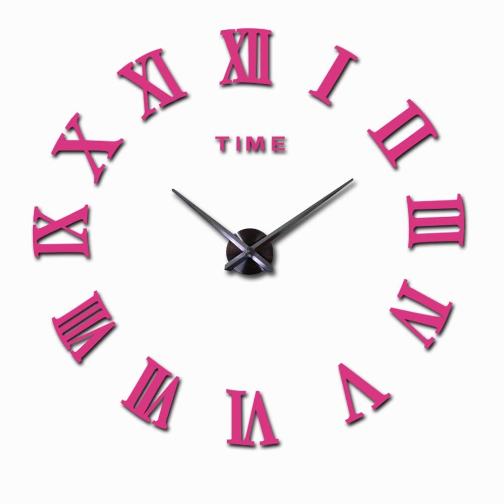 Woondecoratie grote romeinse spiegel moderne kwarts klokken woonkamer doe-het-zelf wandklok sticker horloge: Roze / 47 inch
