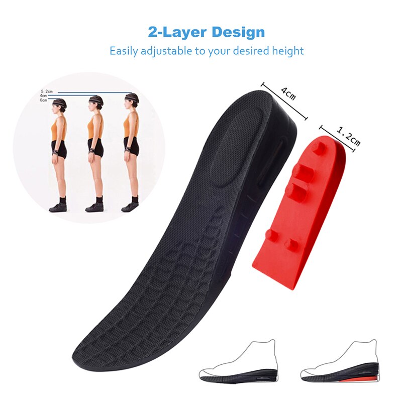 Soumit 2 couches coussin d'air jusqu'à 5.2 cm hauteur réglable augmenter semelles pour hommes Wowen plus grand talon ascenseur chaussures tampons insérer semelles