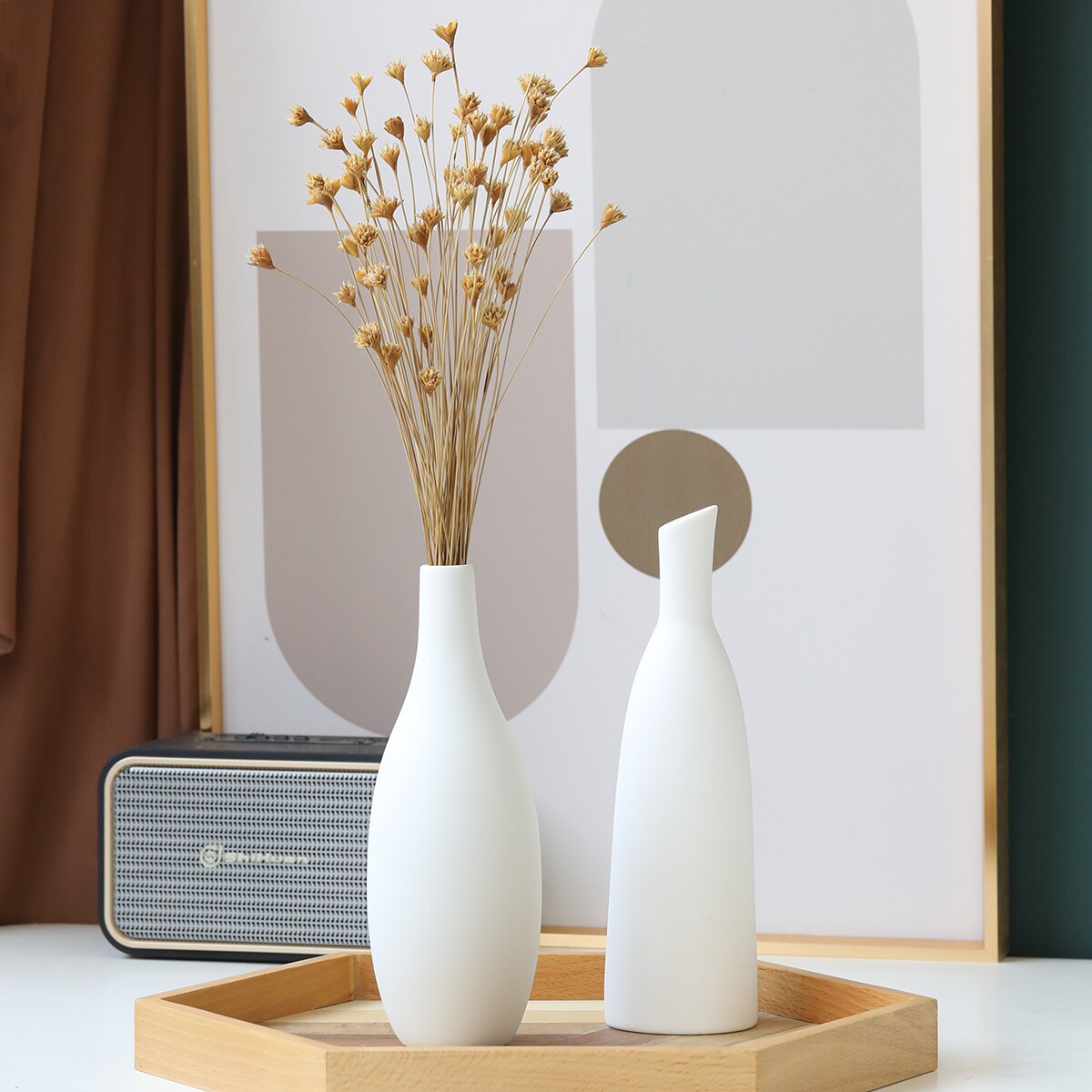 Florero de cerámica blanca para decoración del hogar, contenedor de flores para decoración de sala de estar, centro de mesa de boda moderno, 1 ud., H22cm
