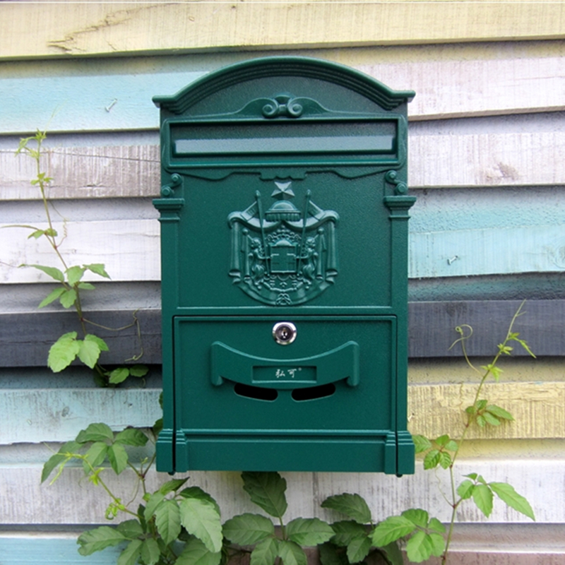 Lockable Secure Mail Letter Post Box Vintage Metal Mail Box Garden Ornament Retro wall-mounted Mailbox CW238