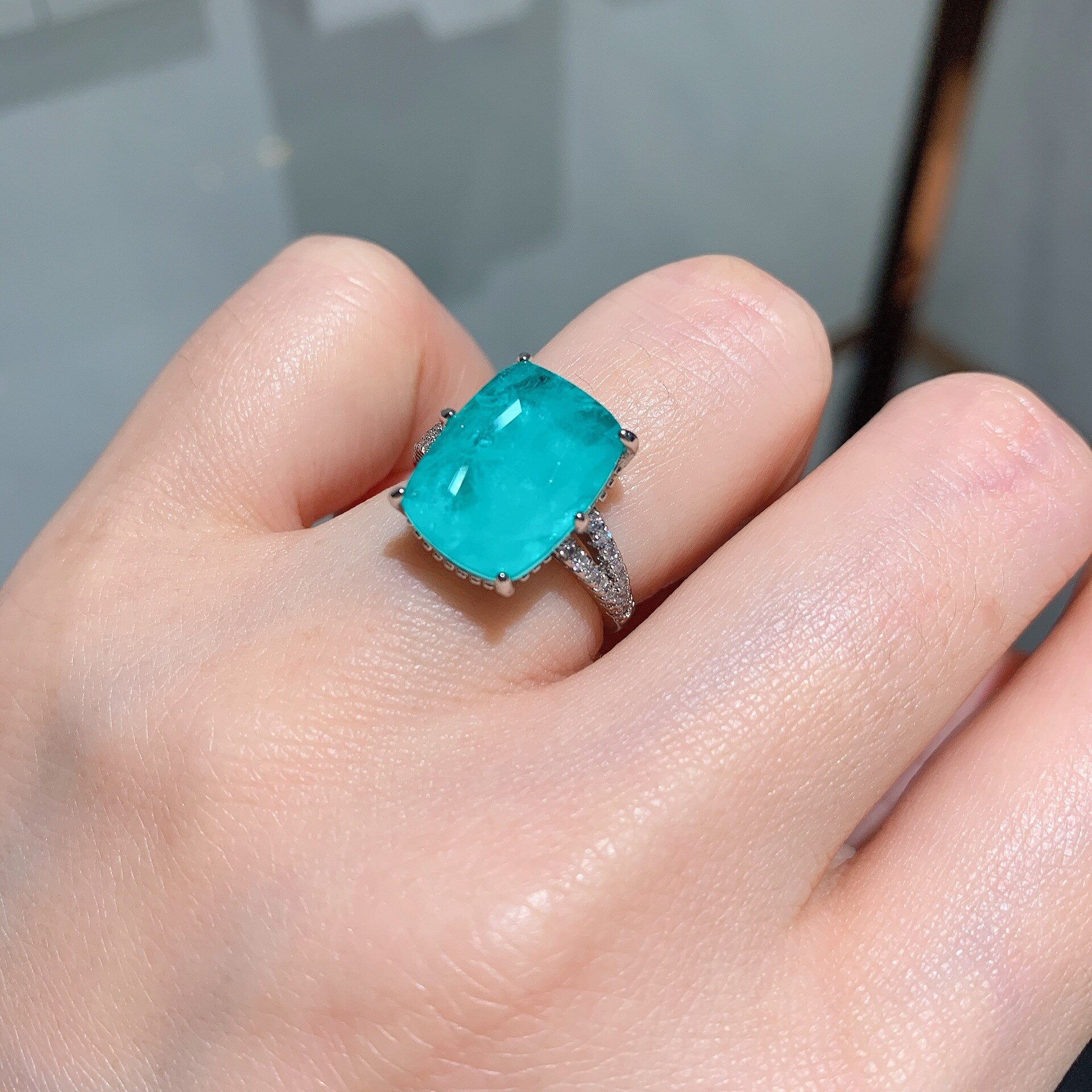 Qtt Zilver Kleur Luxe Paraiba Ring Voor Vrouwen Vierkante Toermalijn Stenen Ringen 2022 Trend Vrouwelijke Liefde Sieraden