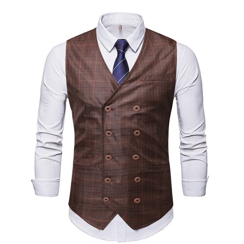 Suit Vest Men's Double-breasted Waistcoat Business Gentleman Single Item Party Dress: Dark Brown / XXL