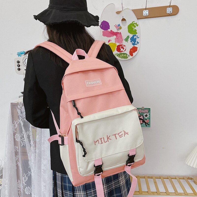 Mochila Oxford Harajuku para chica, bolso escolar de gran capacidad, bolsas para libros de estudiantes, 4 piezas