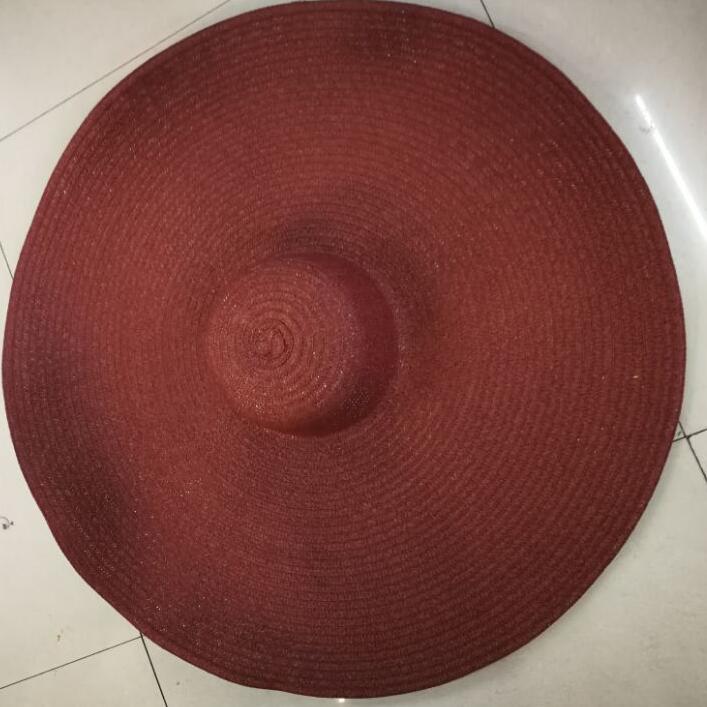 Summer Oversize Beach Hats For Women 25CM Brim Large Straw Hat Sun Protection Party Travel Hat: wine