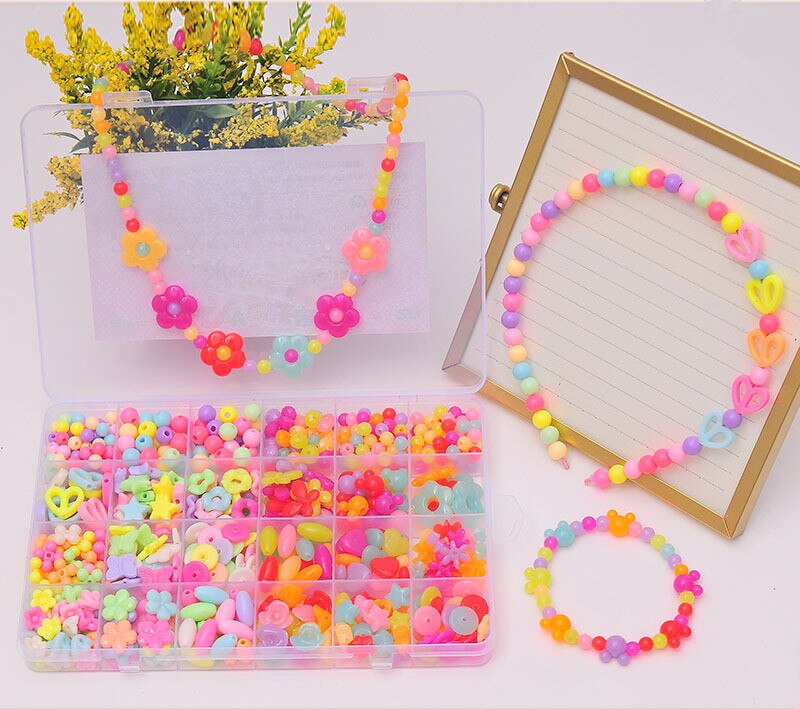 24 Raster Kinderen Diy Handgemaakte Kralen Speelgoed Met Accessoire Set Creatieve Meisje Ketting Armband Om Kinderen De beste Cadeau: j