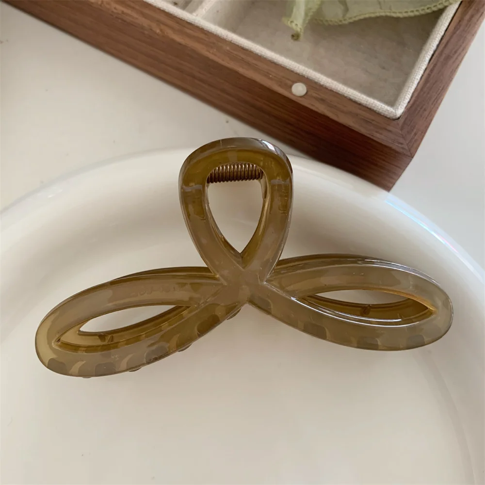Clip de tiburón con lazo para mujer, Clip para el pelo en la parte posterior de la cabeza, horquillas fijas con cola de caballo Vintage para mujer, horquilla geométrica hueca Simple: Gris