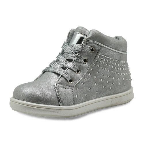 Chaussures pour enfants apakowa en cuir synthétique, bottines plates pour filles, printemps-automne, avec cristaux, 21-26 euros: Argent / 8.5