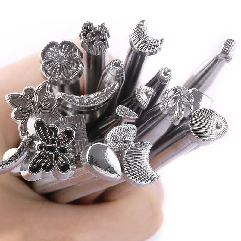 28PCS Leather Embossing Tools Manual Craft Carving Kit Stamps Set DIY Punch Wooden Hammer Embossing Beveler Tools Kit