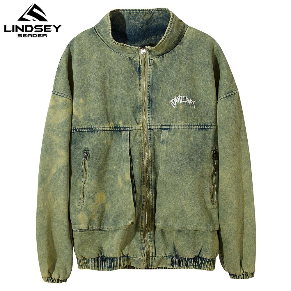 Lindsey Seader Hip Hop Denim Rits Jas Gewassen Hip Hop Casual Denim Jeans Jasje Streetwear Bovenkleding Mannen Kleding
