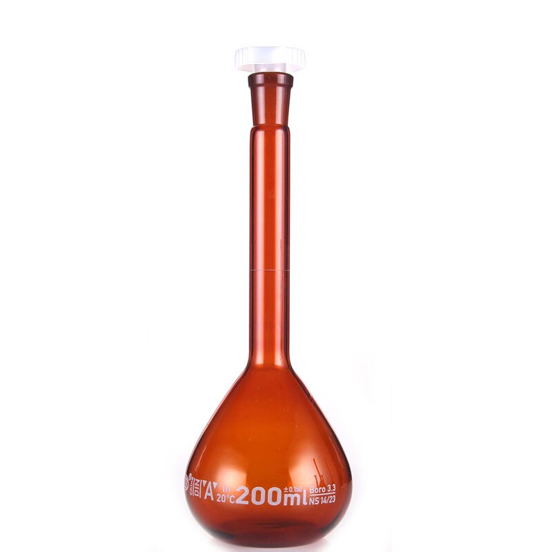 200 ml Bruin Lab Borosilicaatglas Maatkolven met plastic Stopper Kantoor Lab Chemie Clear Glaswerk Supply