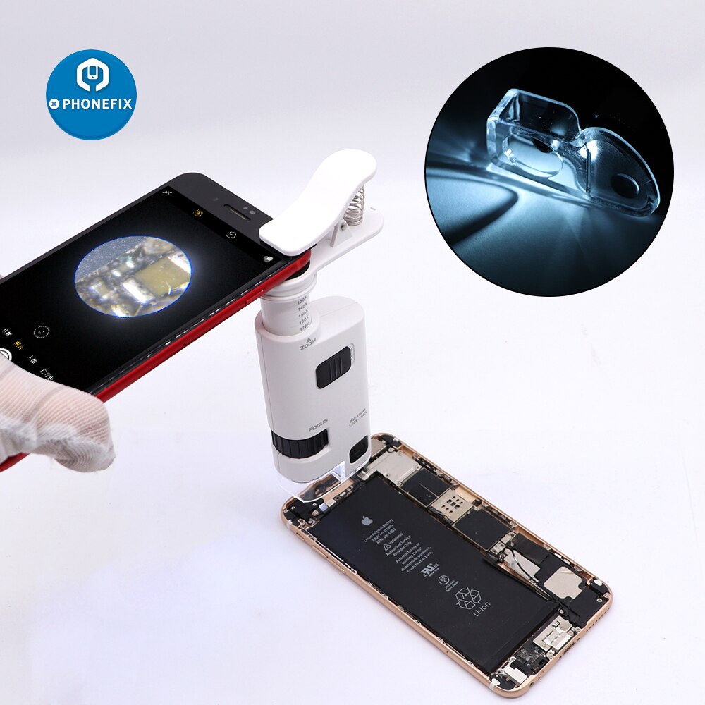 Handheld 120X/190X Mobile Phone Microscope with Cell Phone Clip Pocket Magnifying Glass LED UV Light for Jade Identification