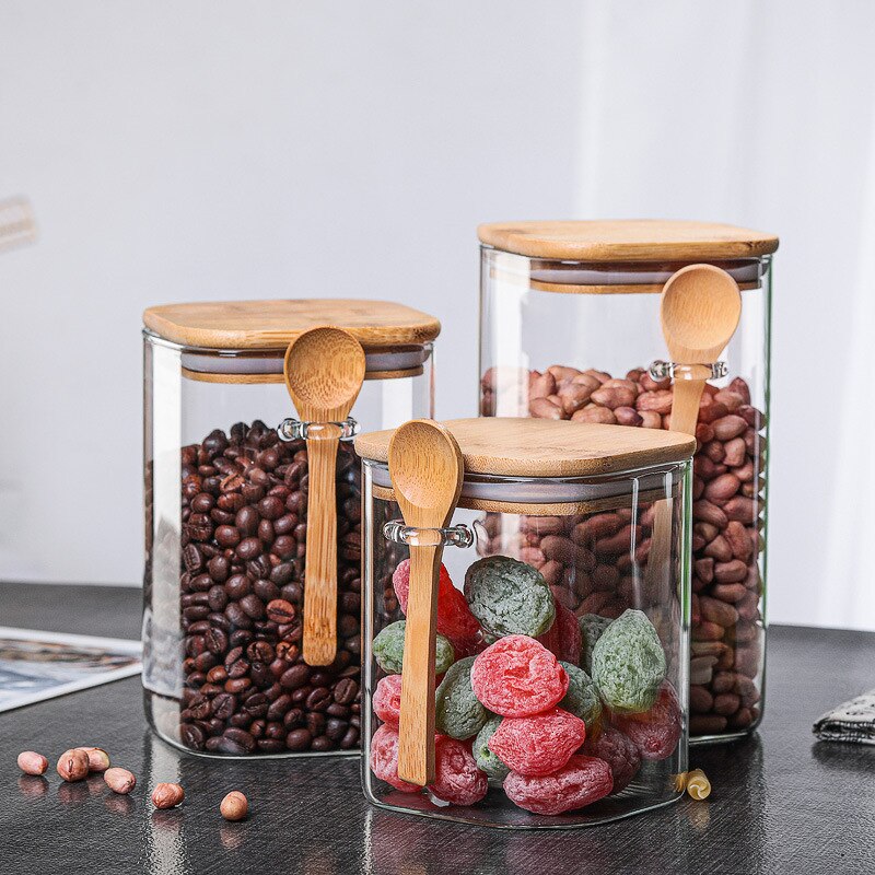 Glas Opslag Pot Met Deksel Lepel Grote Glazen Koffie Opslag Bus Glas Voedsel Opslag Pot Thee Opslag Jar Glas Snoep jar