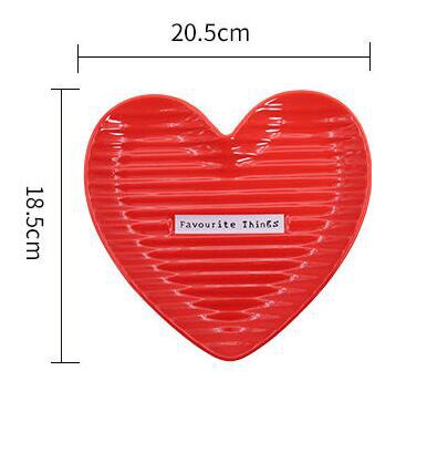 Heart-shaped Ceramic Salad Plate 6/8 Inch Dinner Plate for Meat, Appetizers, Dessert, Food, Party, Red, White,Pink,Blue assiette: 8 inch -Red