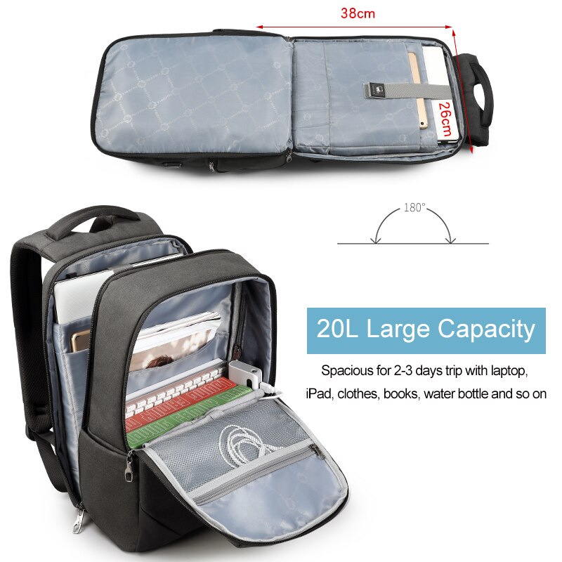 Tigernu mannelijke 15.6 laptop rugzak usb-oplaadrugzakken heren dames spatwaterdicht anti-diefstal reisrugzak schooltas tiener