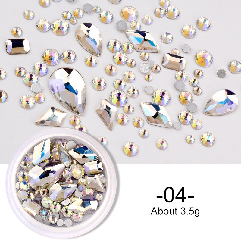 1 Box Nail Strass Ab Kleur Platte Terug Bottom Bling Crystal Mixed Size Vorm Gems Kralen Kleurrijke 3D Nail Art decoraties: 04