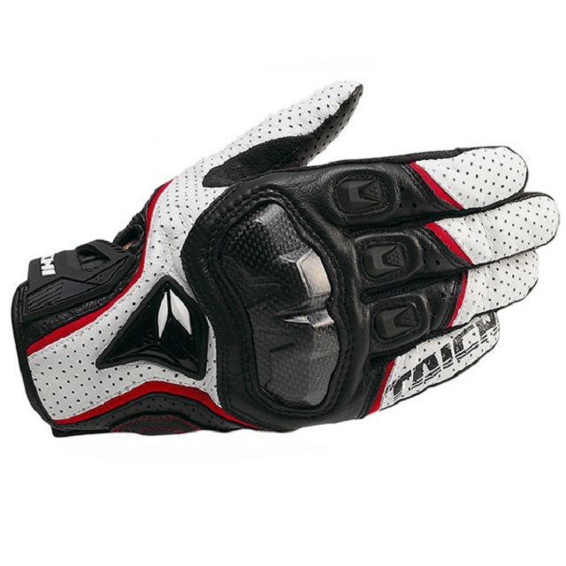 TAICHI RST390 Motorrad Vollleder Kohlefaser Handschuhe Offroad Motorrad Rennen atmungsaktive perforierte Schutzhandschuhe: Weiß / XL