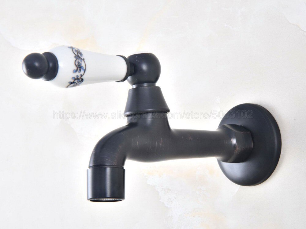 Bathroom Single Handle Cold Copper Faucet for Washing Machine Black Wall Mounted Brass Faucet For Mop Pool zav336