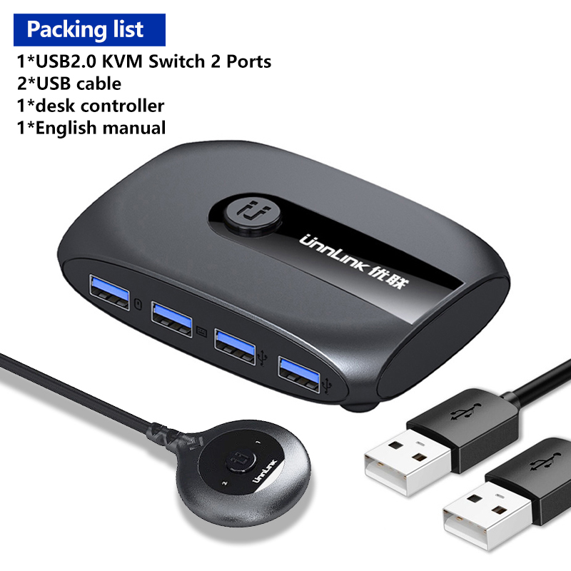 Unnlink KVM Switch USB 3.0 Switcher With Extender 4 PCs Computers Sharing 4 USB Devices for Keyboard Mouse Printer U Disk: USB2.0-2 Ports