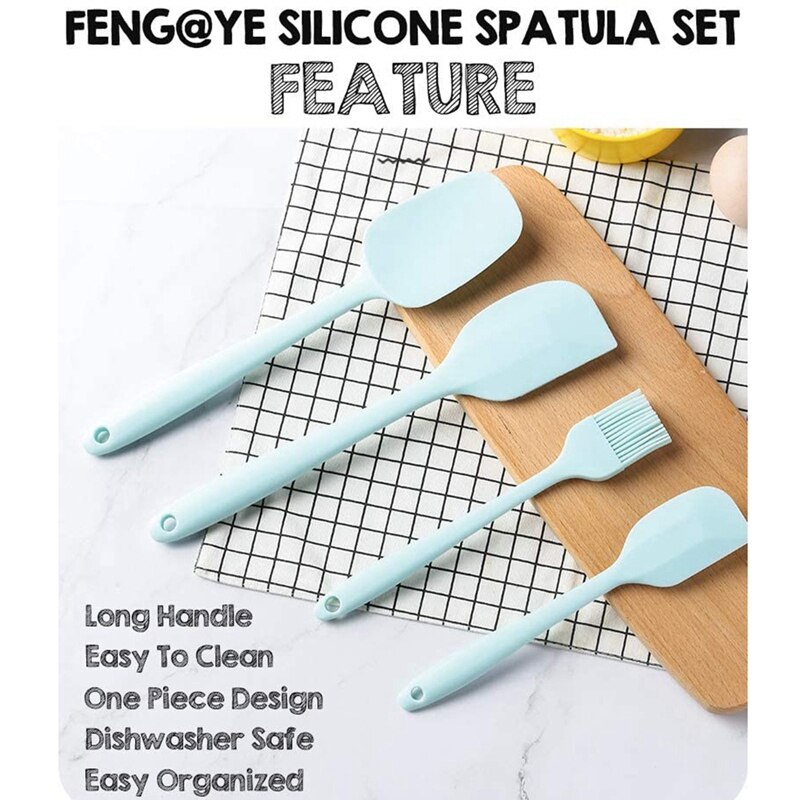 Espátula de silicona para juego de utensilios de cocina, 4 espátulas flexibles resistentes al calor para cocinar y hornear