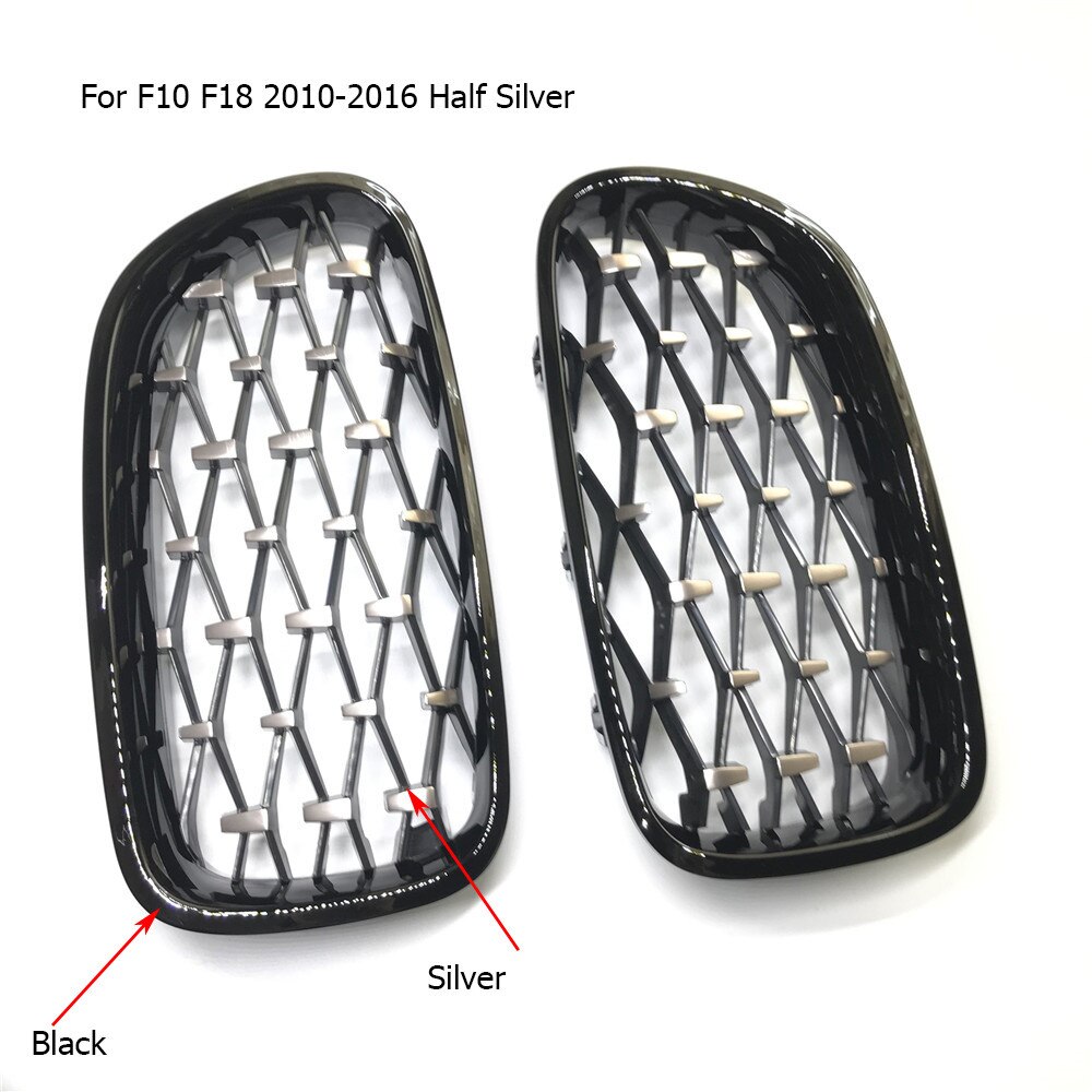 Un par de parrillas de diamantes plateadas/negras con estilo para coche, rejilla delantera ovoide doble para BMW F30 F31 F35 F10 F18 G30 G38 F32 F82: F10 Half Silver
