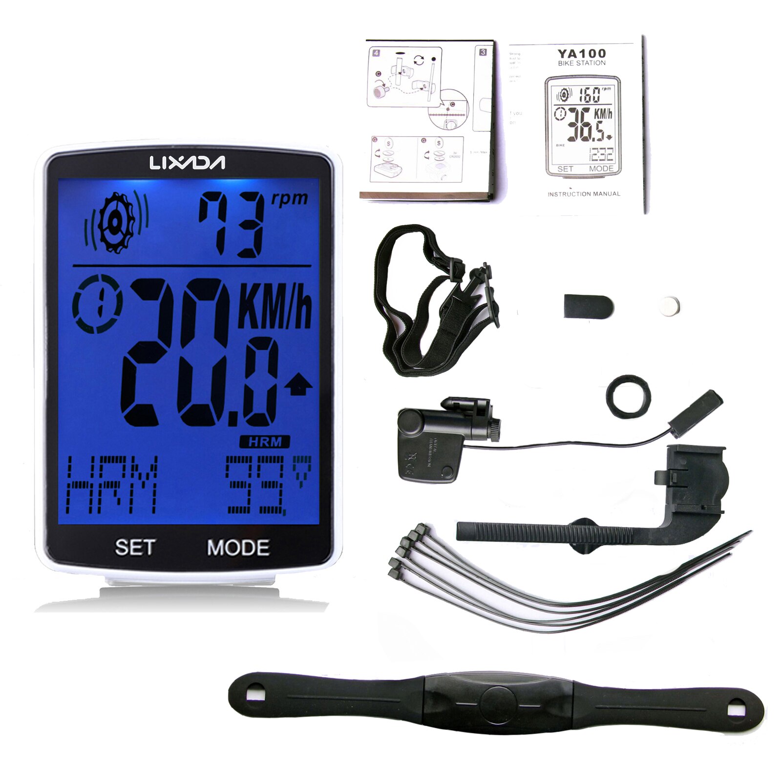 Lixada draadloze fietscomputer multifunctionele lcd-scherm fietscomputer hartslagmeter fiets snelheidsmeter kilometerteller