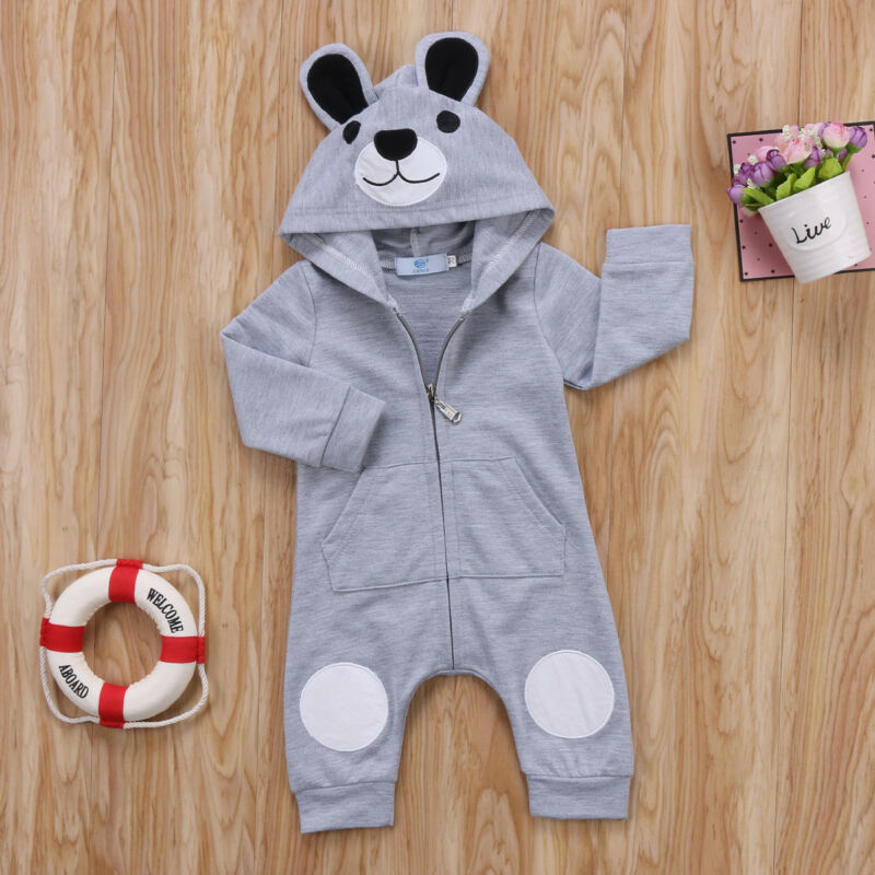 Schattige Beer Pasgeboren Baby Baby Boy Meisje 0-24M Kid Hooded Romper Jumpsuit Kleding Outfit