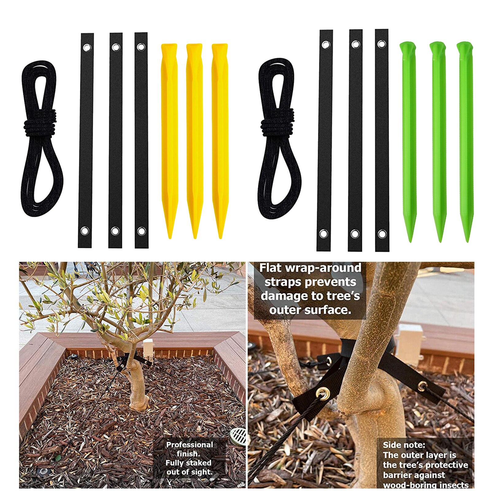 12 Inch Tree Stake Kit 3pcs Tree Strap Strong Rope Durable Materials Protects Against Wind for Young Trees Garden Plant