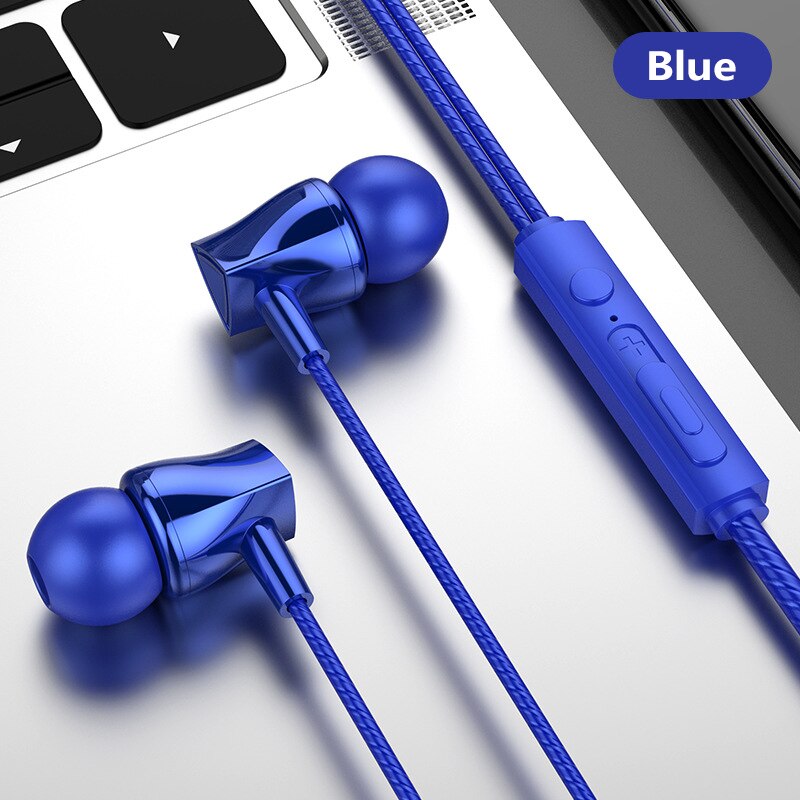 Fones de ouvido com fio super graves, estéreo, xiaomi redmi note 7 mi 9 se iphone 7 huawei p30: Blue