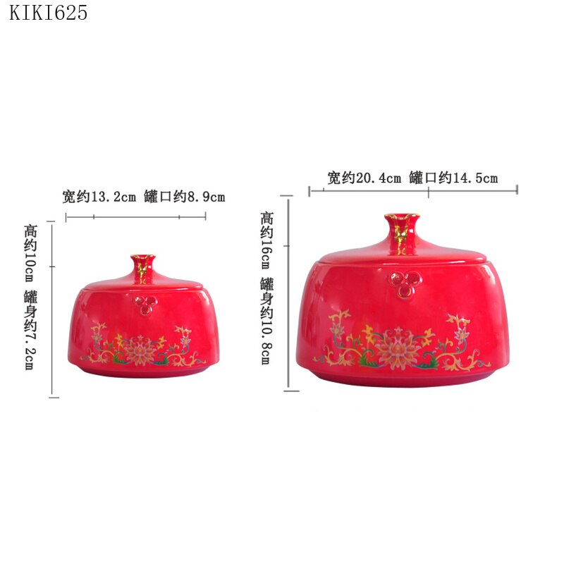 Red Ceramic Storage Jar with Lid Kitchen Seasoning Sealed Jar Portable Large-capacity Tea Tin Box Home Decoration