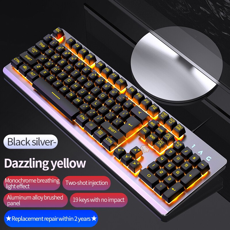 Metal Panel Mechanical Feel Gaming Keyboard USB Wired Voice Control Rainbow Backlit Keyboard for Desktop Computer Laptop Gamer