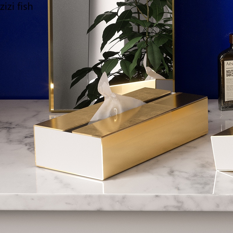 Golden Stainless Steel Tissue Box Bedroom Living Room Home Desktop Finishing Simple Coffee Desktop Restaurant Tissue Storage Box