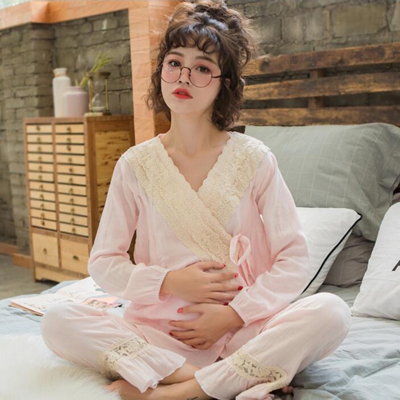 Modieuze Katoen Moederschap Nachtjapon Verpleging Nachtjapon Zwangerschap Nachtkleding Borstvoeding Pyjama A156