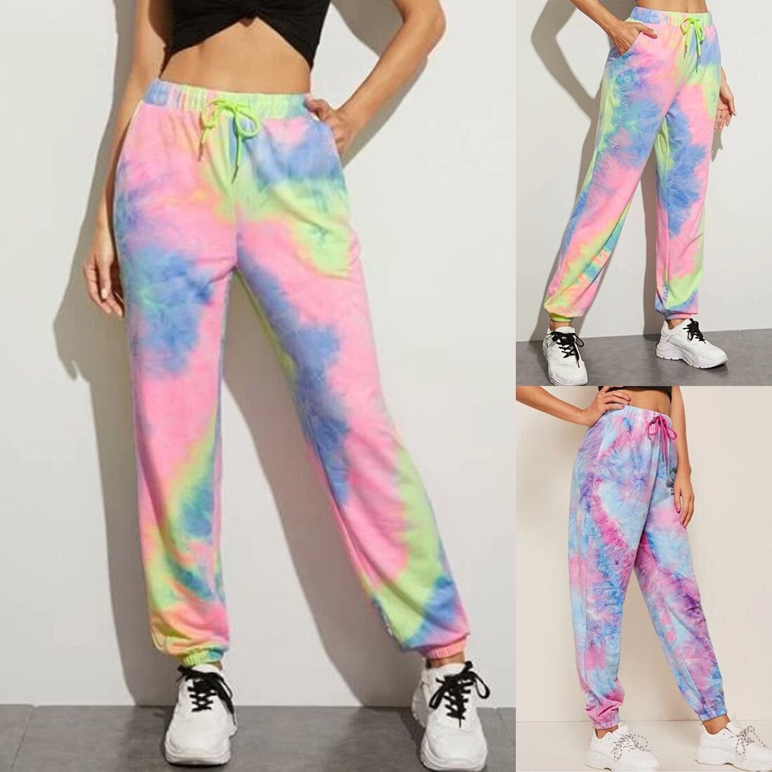 Tie Dye Streetwear Cargo Broek Vrouwen Preppy Stijl Meisje Outfits Hoge Waisted Straight Jogger Broek Gothic