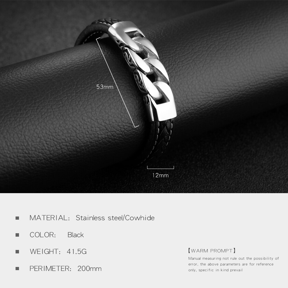 EyeYoYo 200mm titane acier Bracelet en cuir pour hommes pPunk vent Bracelet