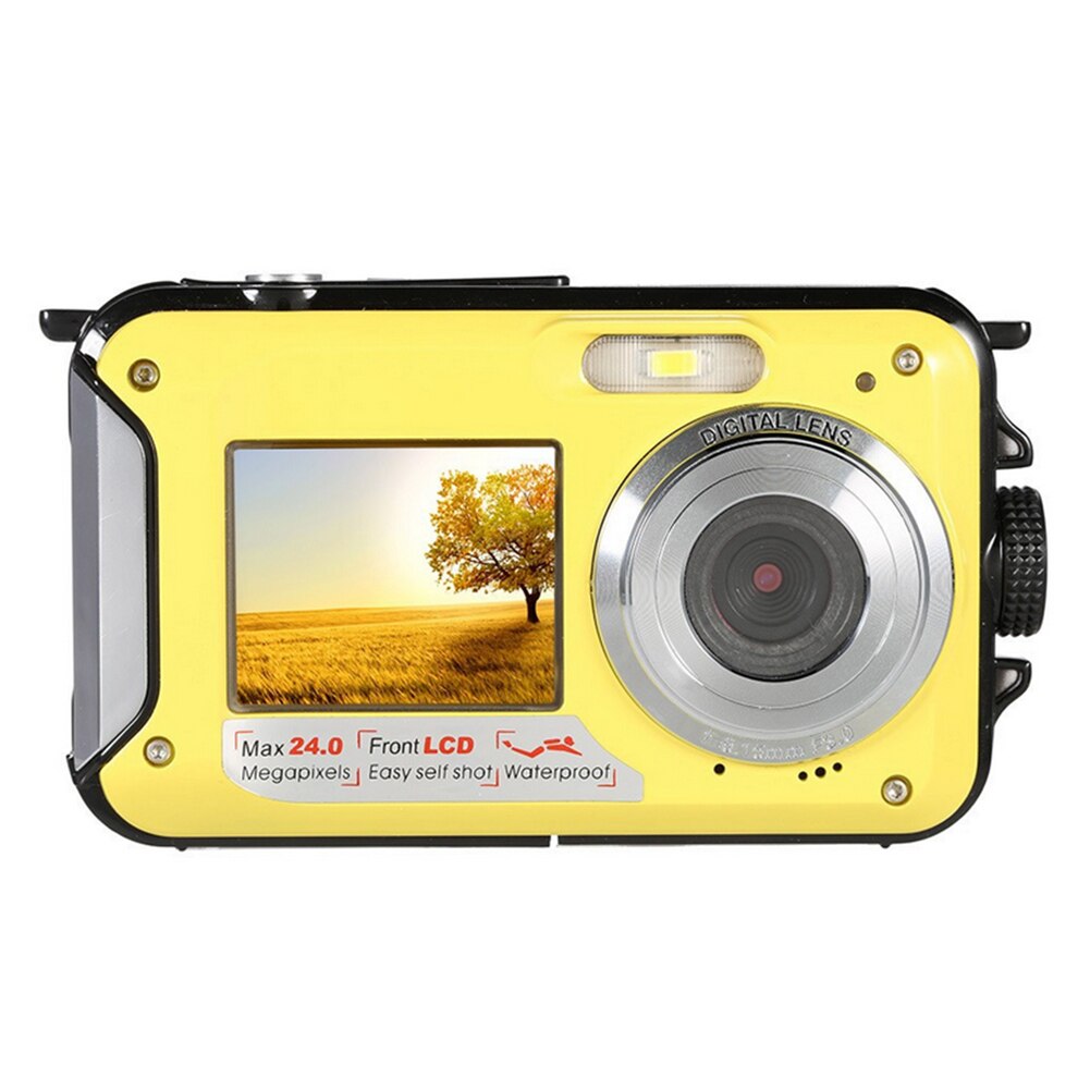 Waterproof Digital Camera 1080P HD 2.4MP Dual Screen Selfie Video Recorder for Swimming Underwater DV Recorder: Yellow