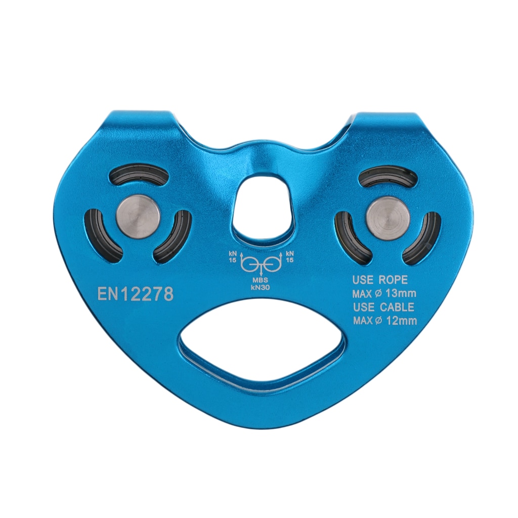 30KN escalade tyrolienne câble chariot vitesse rapide Double poulie Double vitesse poulie pour 13mm corde accessoire extérieur-bleu