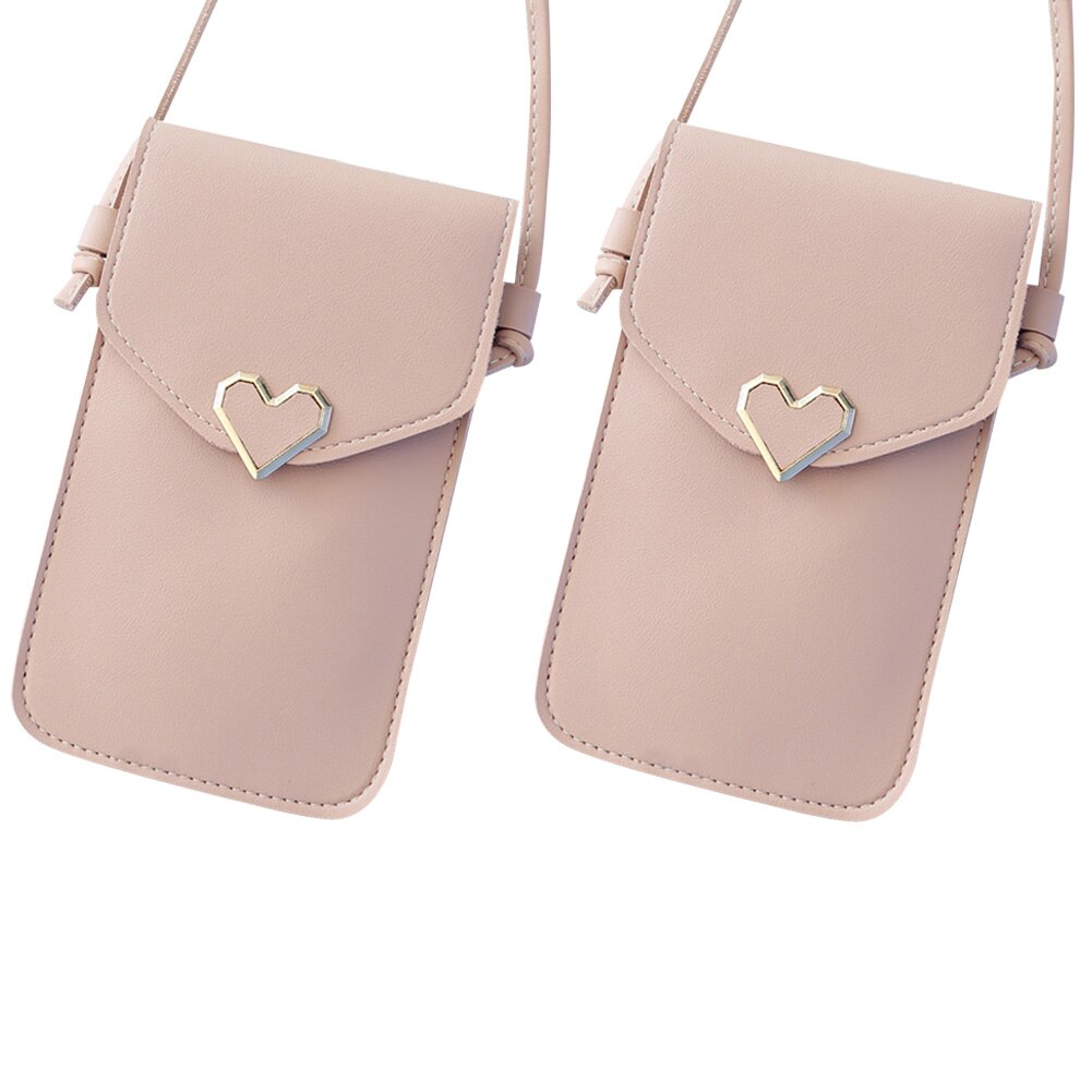 Cell Phone Bag Shoulder Pocket Wallet Pouch Case 2Pcs Love Heart Transparent Shoulder Crossbody Bag Phone Touch Screen Purse: Light Pink