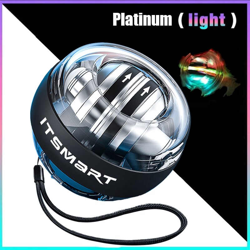 Led gyroskopisk powerball autostart rækkevidde gyro power håndled bold med kontra arm hånd muskel kraft træner fitness udstyr: Platin med lys