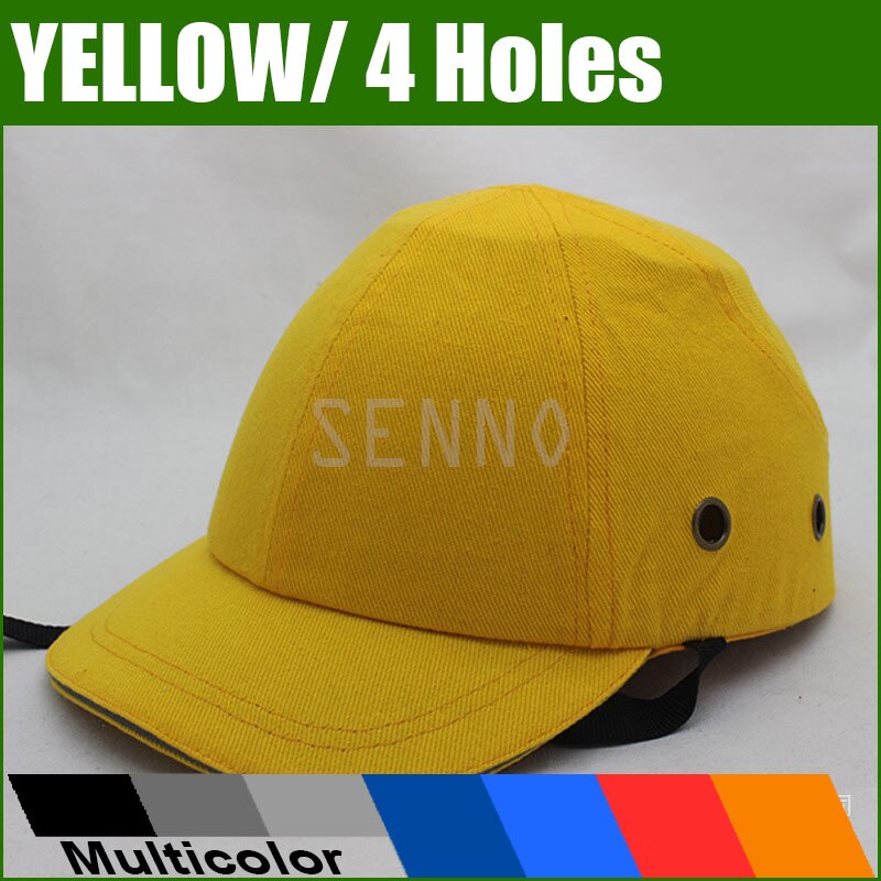 Arbejdssikkerhed bump cap med 4 huller hjelm baseball hat stil beskyttende sikkerhed hård hat til arbejdsstedet slid hovedbeskyttelse abs: 4 huller-gule