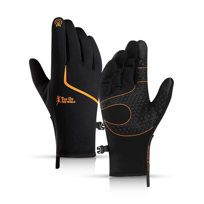Waterproof Winter Cycling Gloves Windproof Outdoor Sport Ski Gloves Night Reflective Bike Bicycle Scooter Motorcycle Warm Glove: Black Orange / L