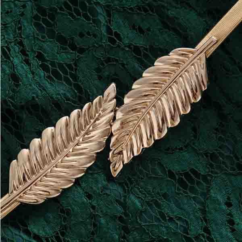 mujer Metal dorado plata hojas cadena cinturón cintura banda elástica cintura cinturón para vestido falda bandas Mujer