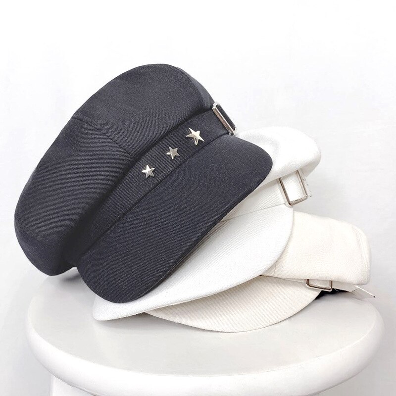 Gorro de otoño invierno boina para mujer Newsboy sombrero con remaches estrella de algodón octogonal sombrero femenino negro blanco coreano Gorras