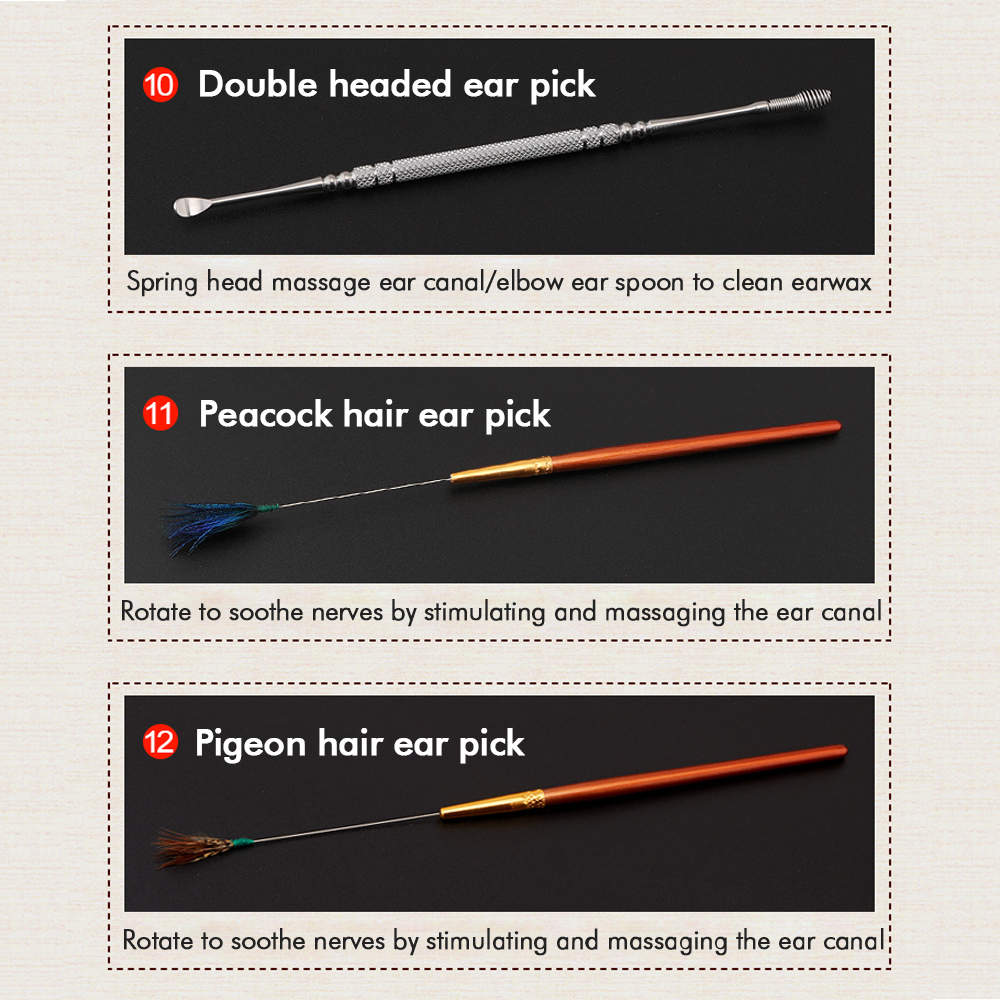 Ear wax Cleaner Set 20 Piece Removal Tool Kit Ear Massage Tool with Light &amp; Tweezers &amp; Spiral Spring Ear Spoon Set