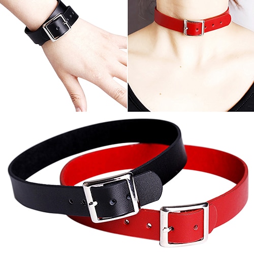 Minimalismus Faux Leder Gürtel Schnalle Kragen Halsband Punk Stil Halskette BCTJ