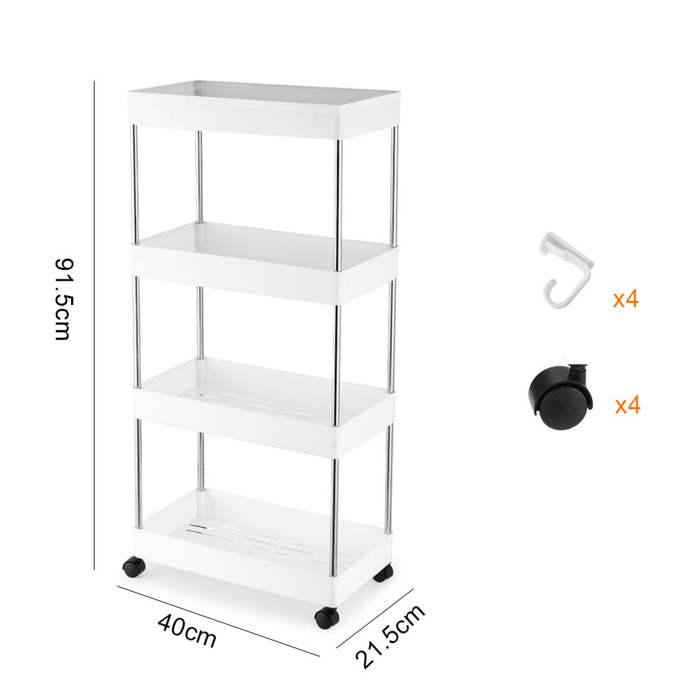 2/3/4 Tier Slim Storage Cart Mobile Shelving Unit Organizer Slide Out Storage Rolling Utility Cart Rack for Kitchen Bathroom: 4 Tier-White-Regular