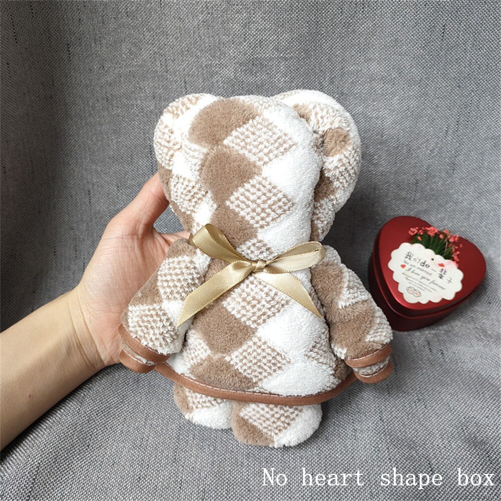 Teddy w kształcie niedźwiedzia ręcznik koralowy aksamitny rombowy ręcznik chłonny twarz ręczniki kąpielowe prezent ślubny prezent urodzinowy 35x75CM ręcznik domowy: Brown / Gift Box