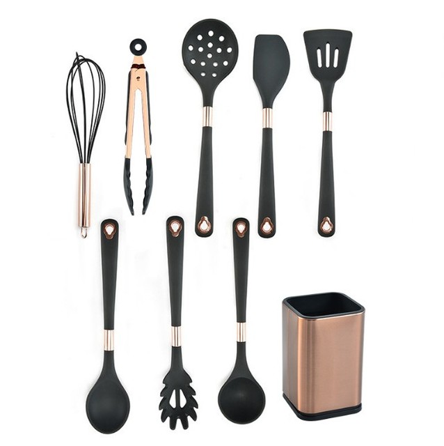 9-13 Pcs Silicone Keukengerei Set Zwart Goud Keuken Kookgerei Hittebestendige Non-stick Gebruiksvoorwerpen Accessoires Bakken Gereedschap opslag: 9PCS Storage Trumpet