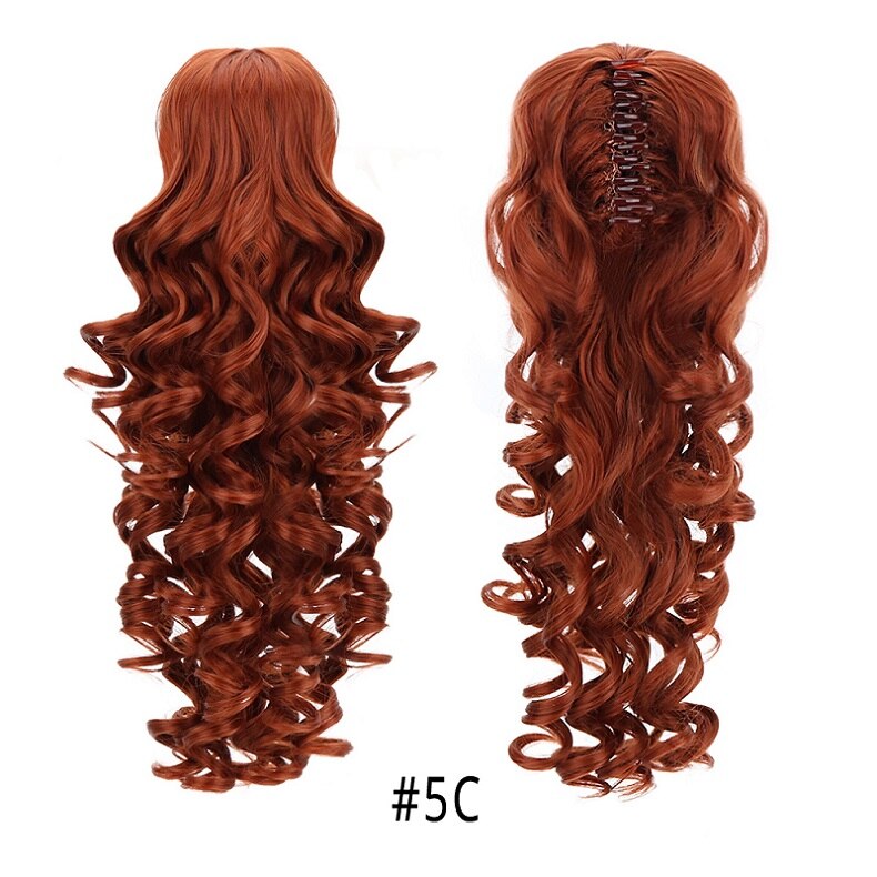 Extension capillaire synthétique 18 pouces, postiche brune naturelle ondulée avec pince à cheveux: 5C